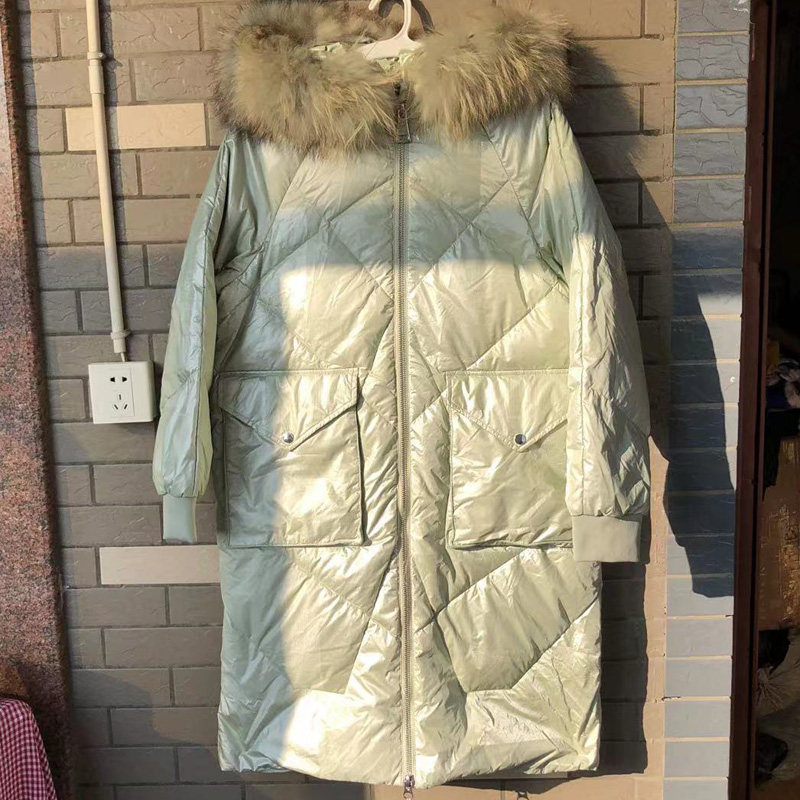 亮面免洗羽绒服外套女2022年冬季新款韩范中长款宽松显瘦棉衣潮