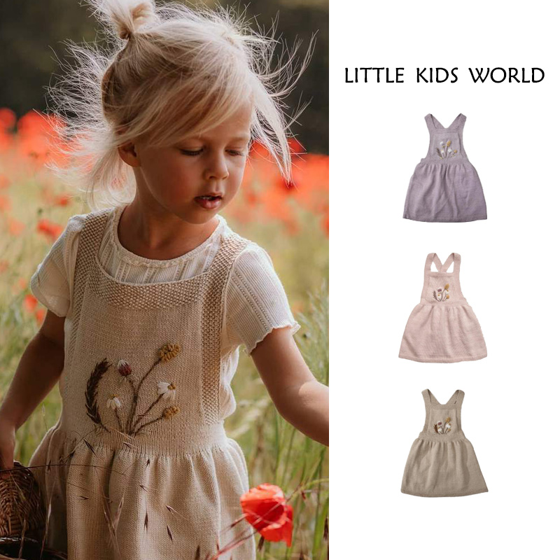 秋冬女童纯色公主针织吊带裙立体手工花穗刺绣背心裙纯棉柔软