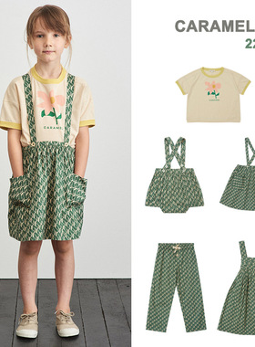 22春夏car同款女童法式轻奢格纹背心连衣裙吊带短裤背带半裙绿色