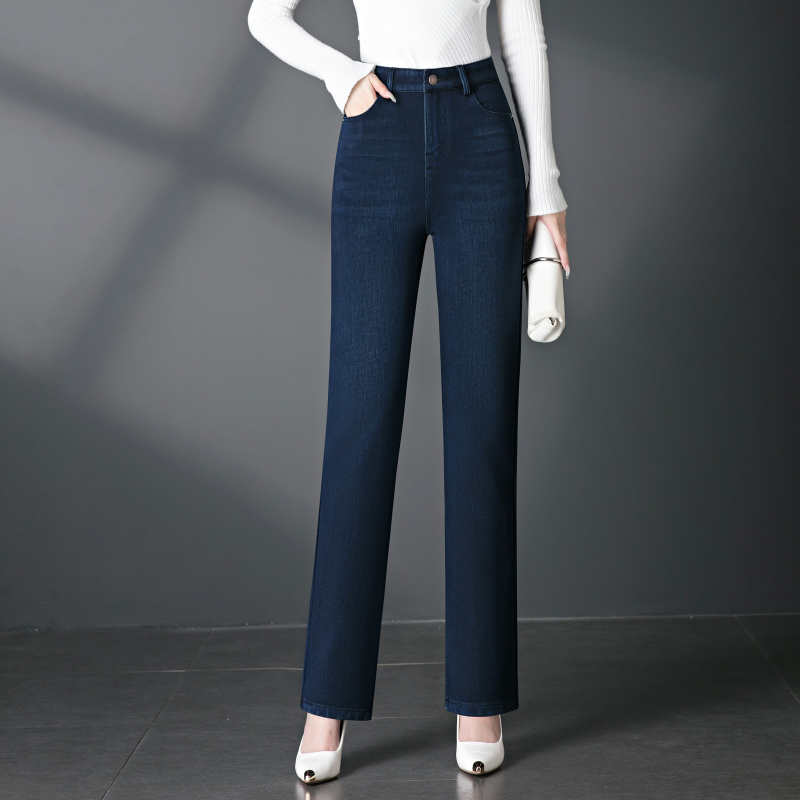 高腰直筒牛仔裤女秋季新款四面弹