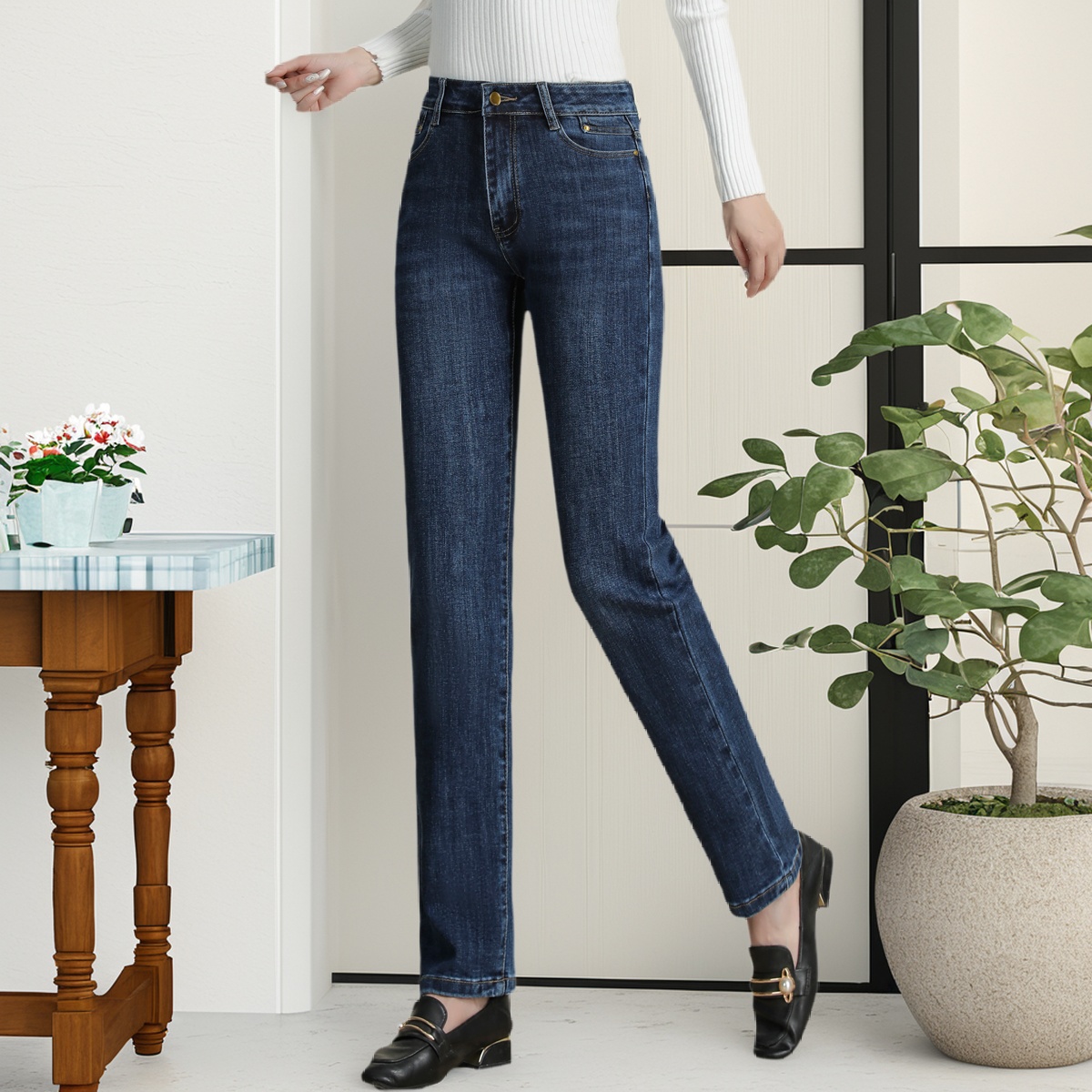 秋季新款牛仔裤女士高腰弹力显瘦