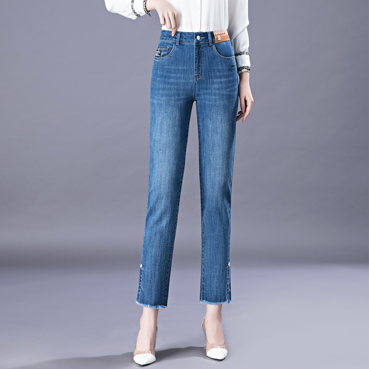 高腰小直筒九分牛仔裤女春夏新款