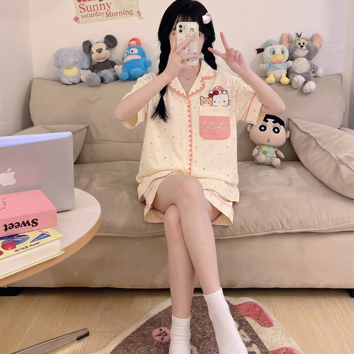 2026新款女童睡衣纯棉开衫套装