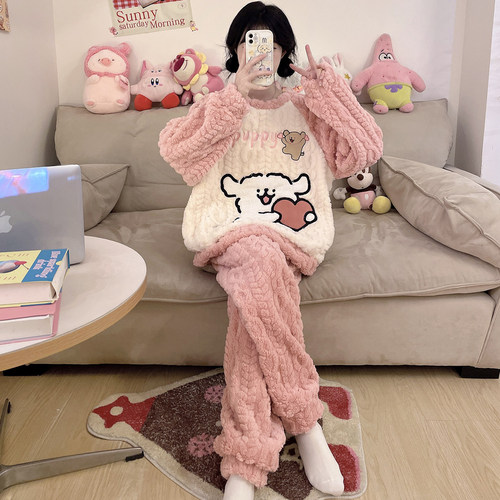 2025新款珊瑚绒大童女生睡衣套装