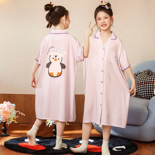 薄款 睡裙卡通企鹅短袖 大童女孩家居服 女童睡衣莫代尔衬衫 2026夏季