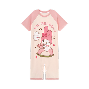 美乐蒂可爱纯棉女童连体睡袋2024夏季新款卡通睡衣短袖空调家居服