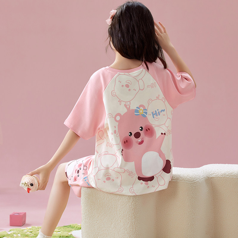 可爱loopy卡通女童睡衣纯棉短袖夏天可爱休闲中大女孩亲子家居服