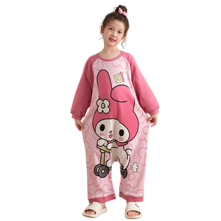 女童睡衣2024新款美乐蒂纯棉短袖睡袋连体衣防着凉宝宝儿童家居服