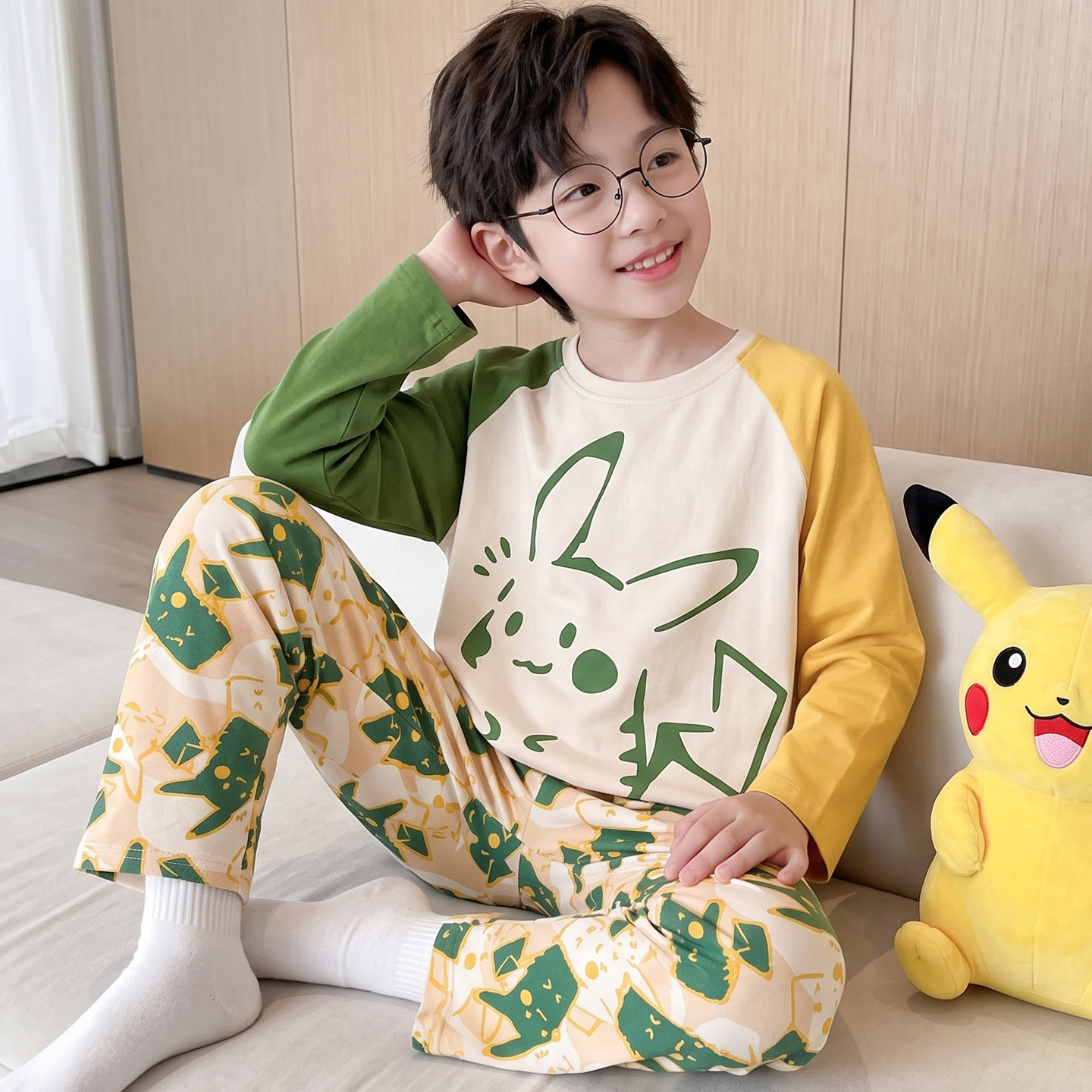2026春秋季新款男童纯棉睡衣套装图片