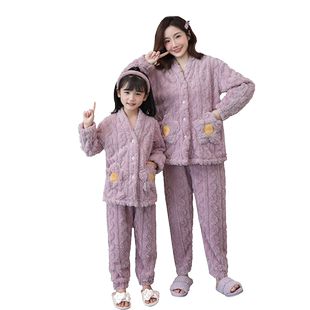 公主风甜美珊瑚绒母女睡衣亲子装秋冬女童大童3-15岁法兰绒家居服