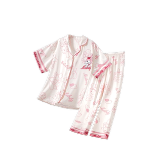 公主风女童冰丝睡衣短袖长裤韩版开衫夏季丝绸夏天空调大童家居服