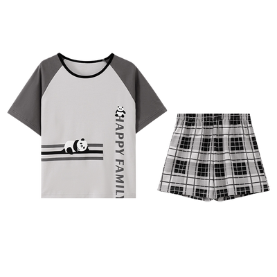 卡通男童纯棉女童亲子装睡衣短袖