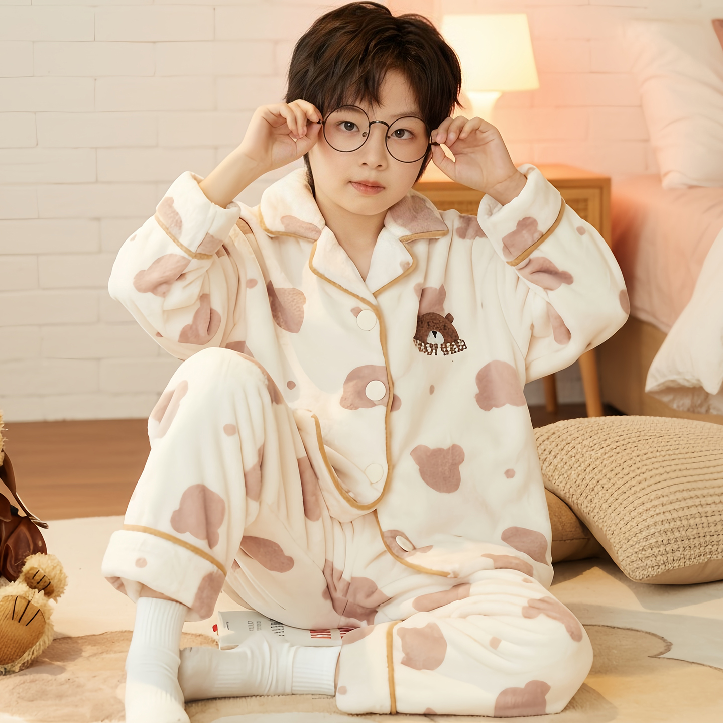 2025秋冬季珊瑚绒男童睡衣套装
