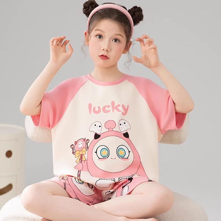 夏季短袖纯棉睡衣薄款中大童女孩宝宝蛋仔派对儿童全棉家居服套装