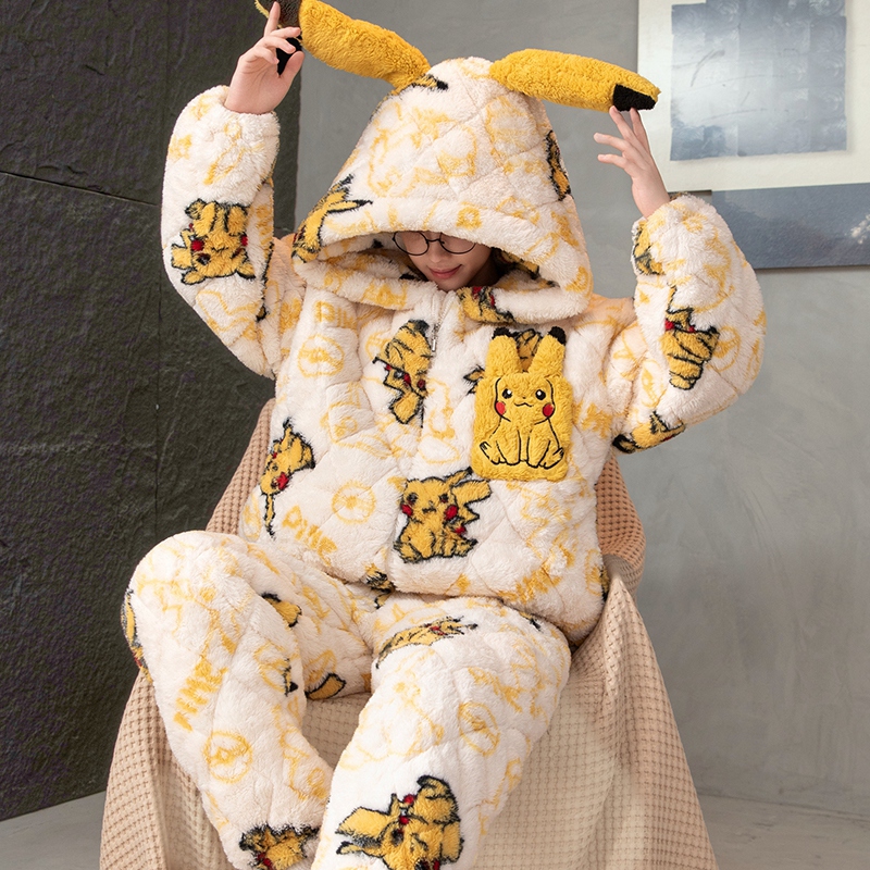 青少年男童冬季加厚夹棉睡衣套装