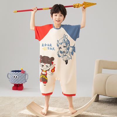 男童睡衣夏季薄款纯棉连体衣