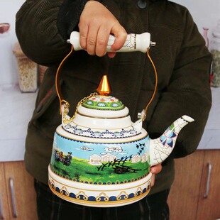 加厚蒙古奶茶壶内蒙古特色草原风情搪瓷烧水壶热水壶餐厅茶壶锅茶