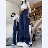 裤 女美式 复古条纹三条杠运动裤 hiphop工装 子宽松百搭休闲束脚长裤