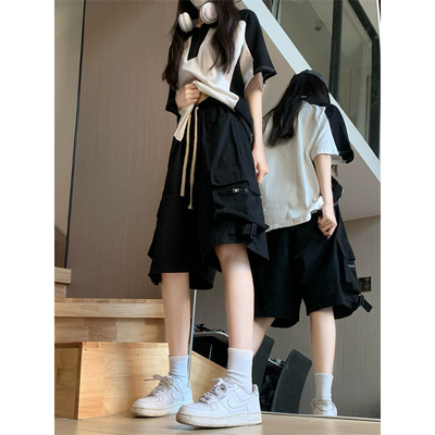 美式高街工装短裤女夏季2026新款休闲中裤宽松阔腿直筒五分裤子潮