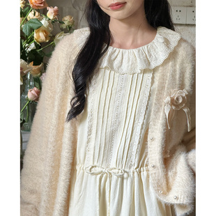 七与珍珠“云落栀子” 全棉百搭文艺花边领宽松不收腰连衣裙长款