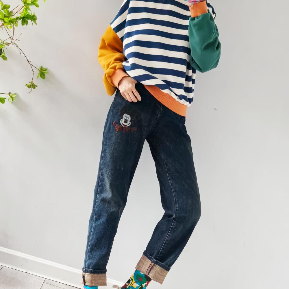 米奇刺绣加绒秋冬韩国柔软直筒