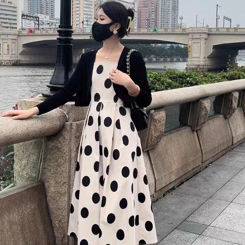 桔梗法式雪纺波点无袖连衣裙女夏季高级感初恋茶歇气质吊带长