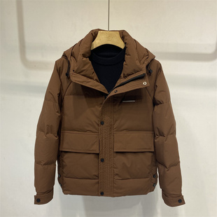 青年连帽短款羽绒服男加厚保暖多口袋修身外套冬季新款90白鸭绒衣