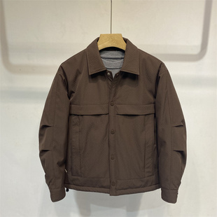 复古工装风翻领羽绒服男短款百搭时尚颗粒质感夹克外套2025新款