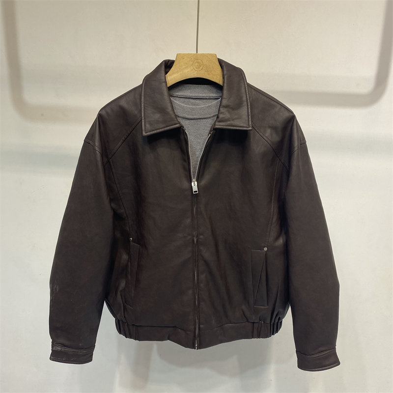 复古翻领皮衣外套男内搭羽绒皮夹克短款休闲百搭帅气夹克2025新款,男装,皮衣,淘宝优惠券,粉丝福利购,淘宝优惠卷