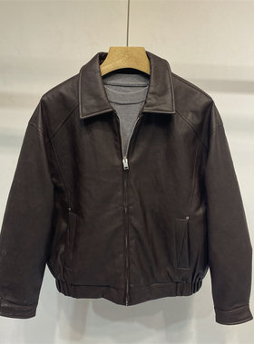 复古翻领皮衣外套男内搭羽绒服