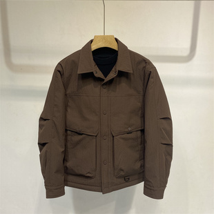 2025冬季轻薄轻便翻领羽绒服男短款多口袋保暖防寒外套潮流夹克