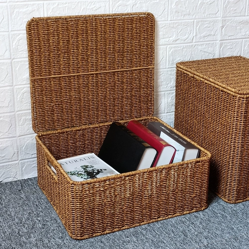Производитель источника Имитация лозы сплетенная корзина для хранения домашнего хранения, гостиная книга газета закуски и мусор в ванной комнате для хранения одежды для хранения одежды