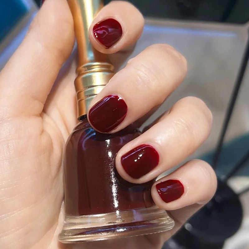 油性指甲油快干免烤持久防水微胶樱桃红显白不可剥跳搭网红流行色