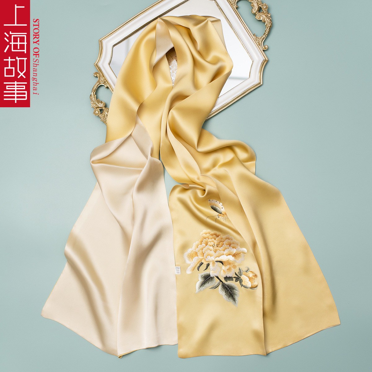 真丝围巾女高档手工绣花丝巾送女士围巾披肩高雅礼品丝巾围巾礼盒