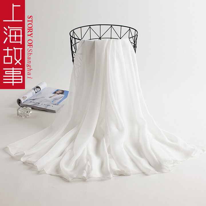 上海故事真丝丝巾女长款防晒沙滩巾超大夏季纱巾披肩海边180*110