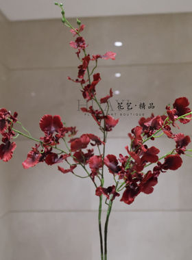 红色仿真兰花枝条跳舞兰蝴蝶兰家居装饰花艺摆件优雅中古风