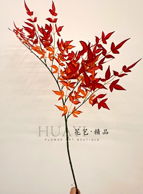 工程造景叶材仿真红叶秋季装饰树叶南天竺南天竹叶鸡爪槭火焰枫叶