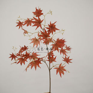 工程造景红枫叶黄色绿色迎客枫鸡爪槭树枝假树叶仿真花植物布置