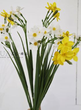 白色黄色水仙花仿真花束家居装饰造景插花凤仙花装饰植物玄关摆件