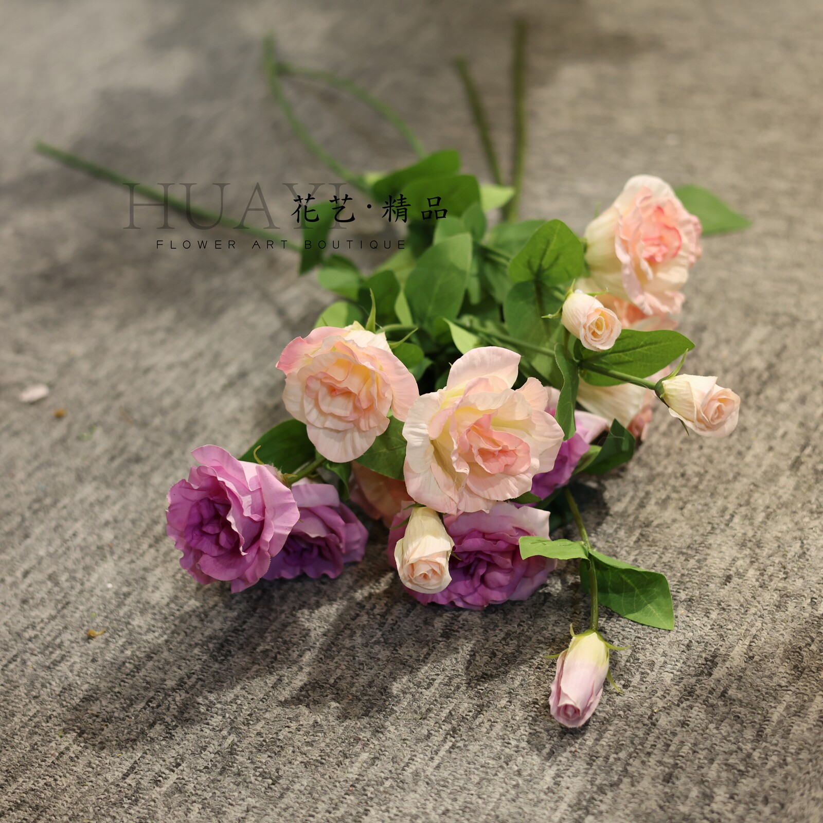 仿真洋桔梗花蔷薇玫瑰花束桌面摆件家居装饰花艺粉色系假花