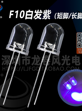 F10白发紫 led灯珠 发光二极管 10mm紫色 紫光 紫灯 透明聚光