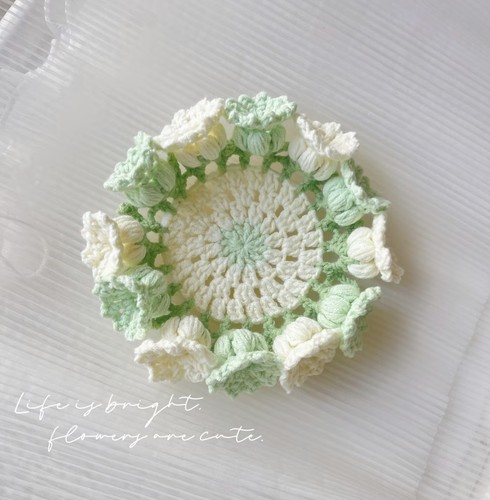 (成品)手工钩织铃兰花杯垫隔热垫餐桌垫子 餐厅装饰