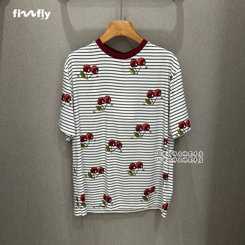 fizzfly |  正品专柜 设计师女装2026夏季新款 桑蚕丝樱桃条纹T恤