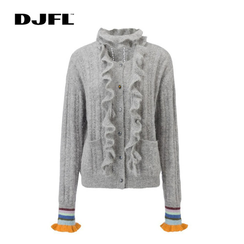 拍下立减 DJFL | 正品设计师买手店26秋花边门襟灰色针织衫3Z414