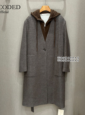 UNCODED | 正品专柜 设计师 25冬季 灰色 羊毛 长款 大衣 连帽
