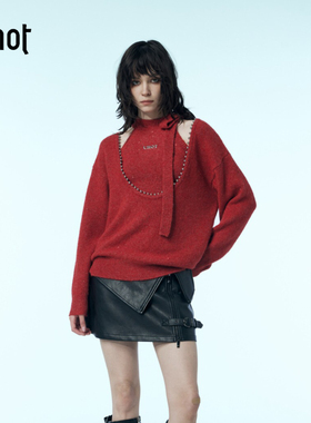 uhot | 诱货 正品专柜 品牌折扣 25冬季红色 挂脖 假两件 毛衣