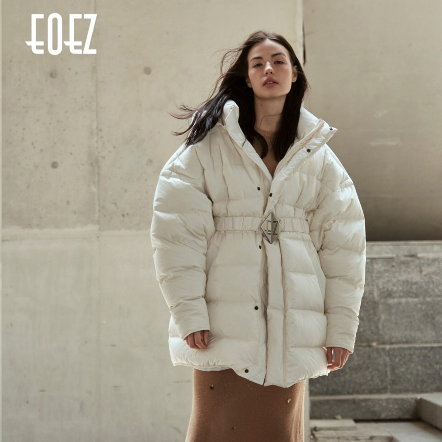 EOEZ 正品专柜 设计师  中长款 配腰带 羽绒服 鹅绒服  EZY7106