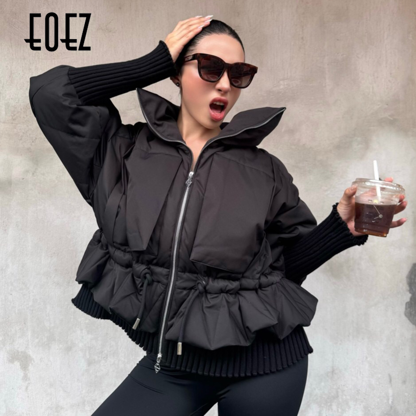 EOEZ 正品专柜 设计师  短款 针织袖 羽绒服 鹅绒服  EZY7085