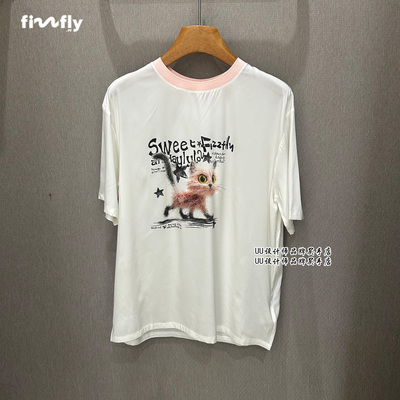 fizzfly |  正品专柜 设计师女装2026夏季新款 桑蚕丝潦草猫T恤