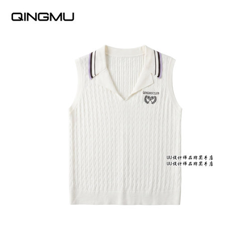 QINGMU | 轻慕 女装正品 设计师品牌 26夏装 翻领无袖针织T恤 女